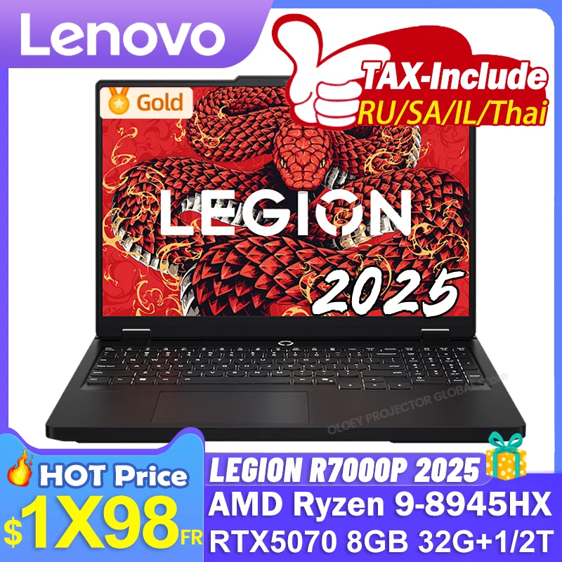 شاشة Lenovo LEGION R7000P 2025 Ryzen R9 8945HX Geforce RTX5070 8GB 32G RAM 1/2TB SSD 16 بوصة 2.5K 240 هرتز
