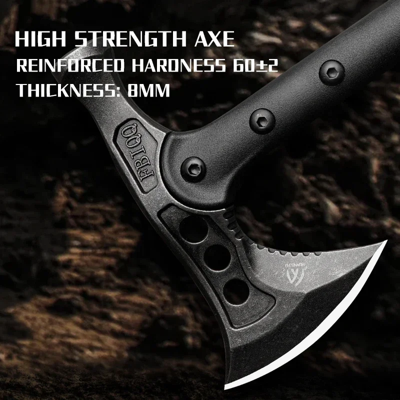 HUANGFU4cr13 Steel Multi functional Battle Axe - Portable Survival Axe for Outdoor Camping, Hunting, and Emergency Situations