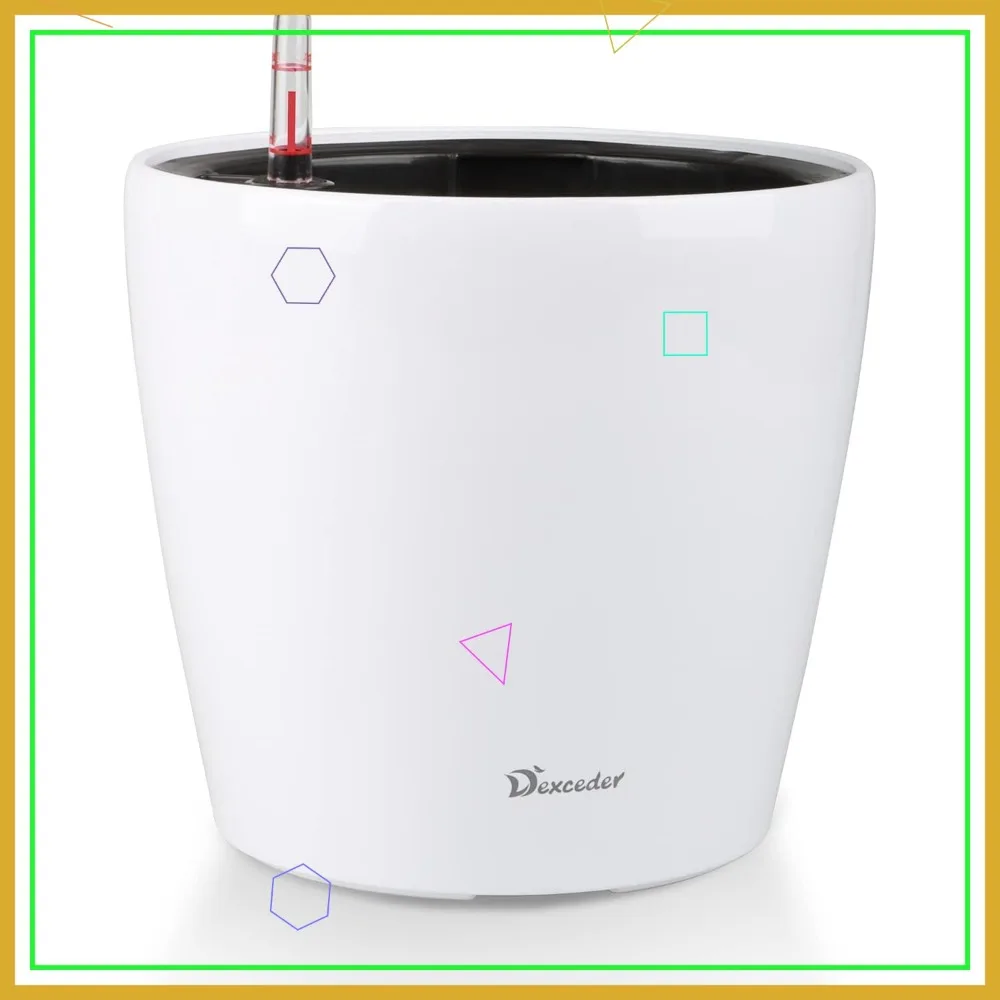 

11x10 Inches High Gloss Self Watering Planter with Inner Pot & Water Level Indicator, White