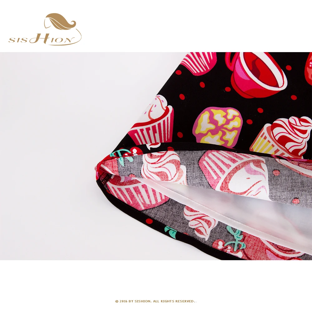 SISHION falda Sexy de verano con estampado de cereza negra para mujer SS0008 minifaldas Retro Vintage de cintura alta con lunares y magdalenas de los años 50 y 60