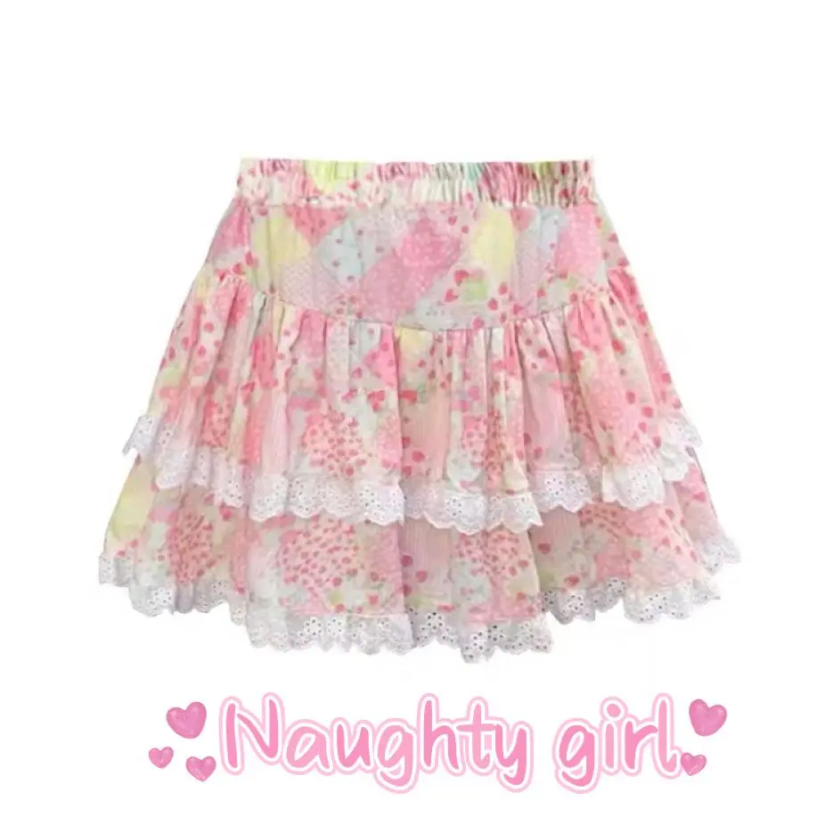 Japanese Cartoon Sweet Fluffy Skirt Y2K Cute Girl Lace Short Skirt Trend A Line Half Skirt Cake Skirt Tutu Skirt Women's Clothin