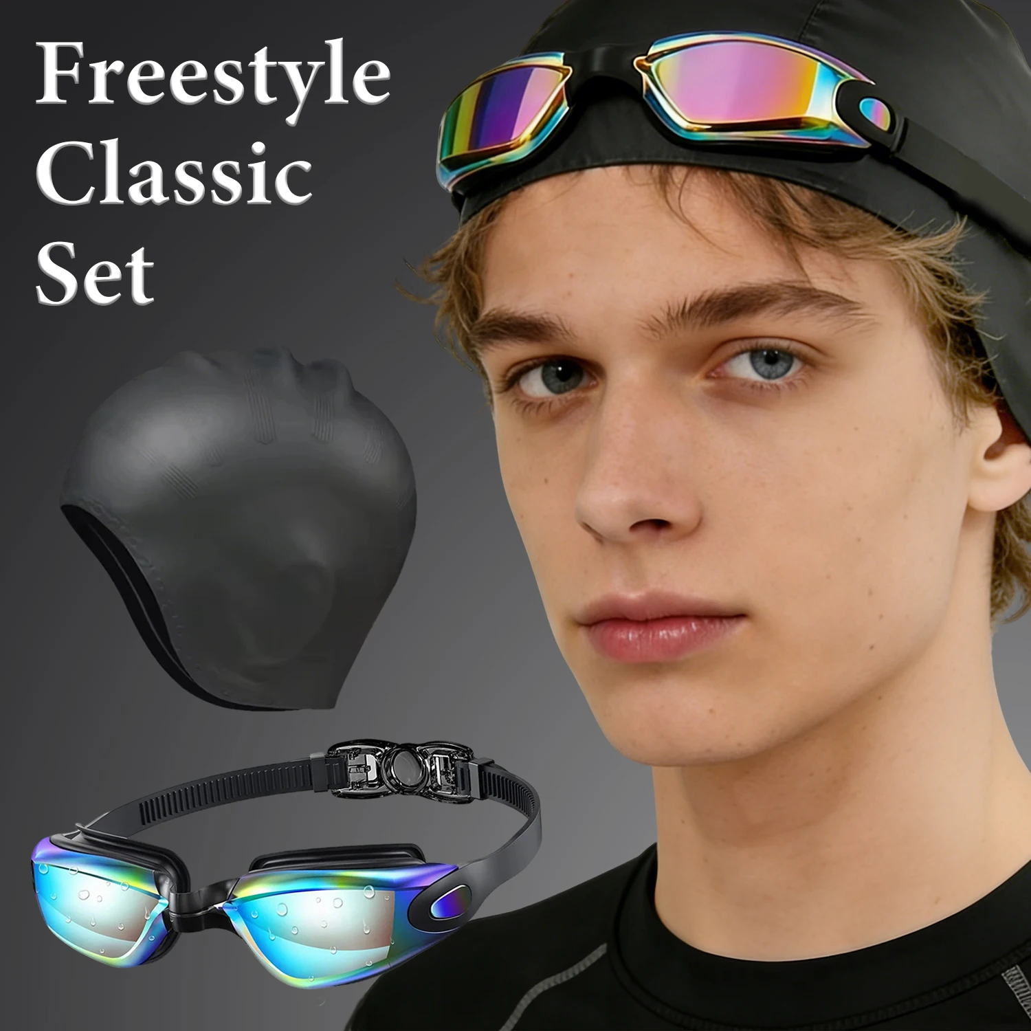 

Очки для плавания в стиле фристайл и наборы силиконовых шапочек для плавания, профессиональные водонепроницаемые очки, защита от запотевания, защита от ультрафиолета, для взрослых