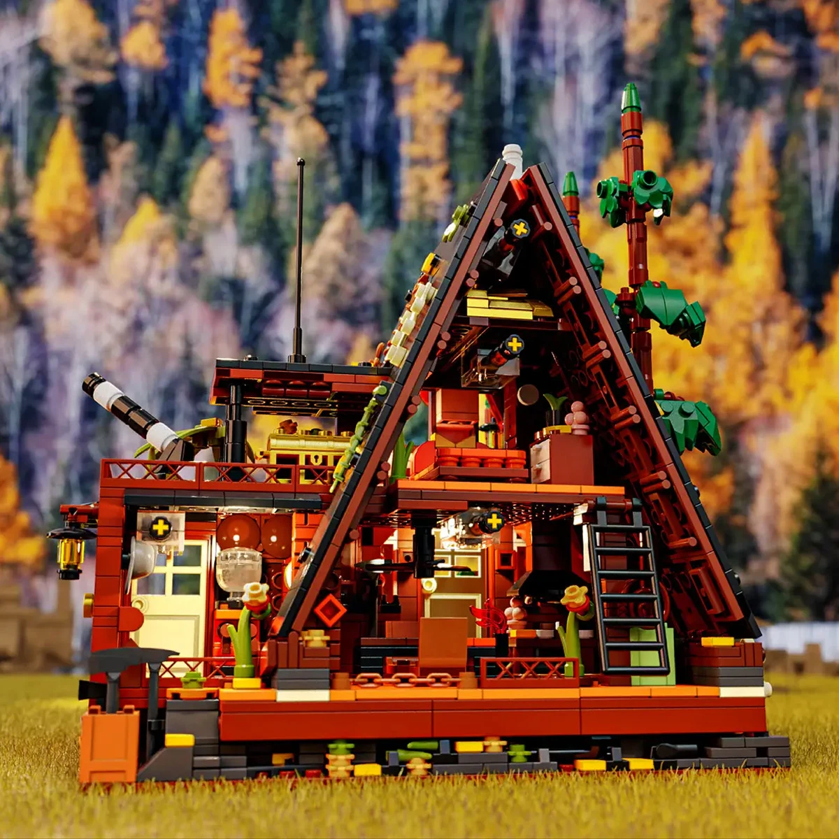 Street View forêt Triangle maison modèle blocs de construction ville forêt cabine en bois briques jouets pour enfant cadeaux d'anniversaire avec LED