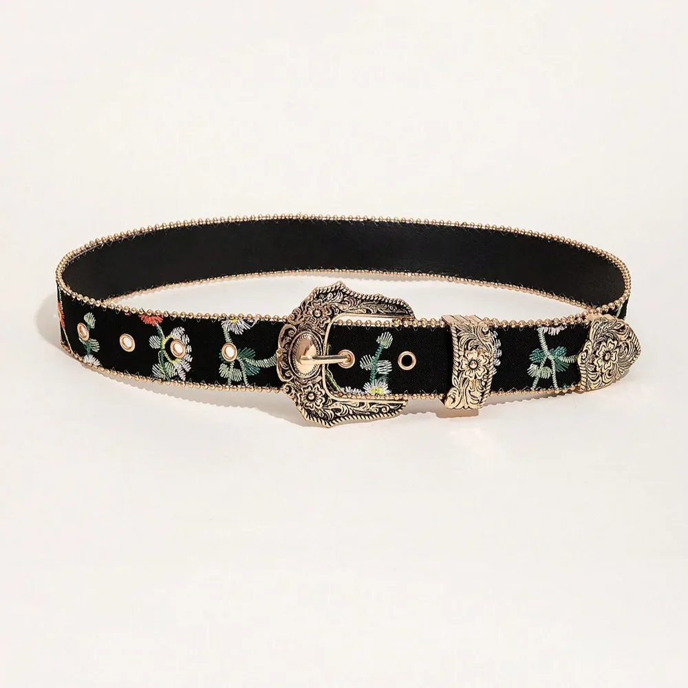 1 Piece Irregular Random Floral Western-style Rose Pattern Buckle Printed Women's Belt