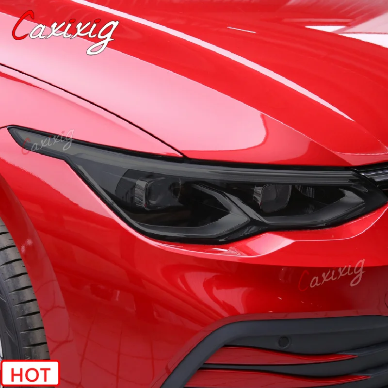 2Pcs Car Headlights Protective Tint Film Smoke Black Transparent TPU Stickers For Volkswagen VW Golf 8 MK8 R Line GTI 2021 2022