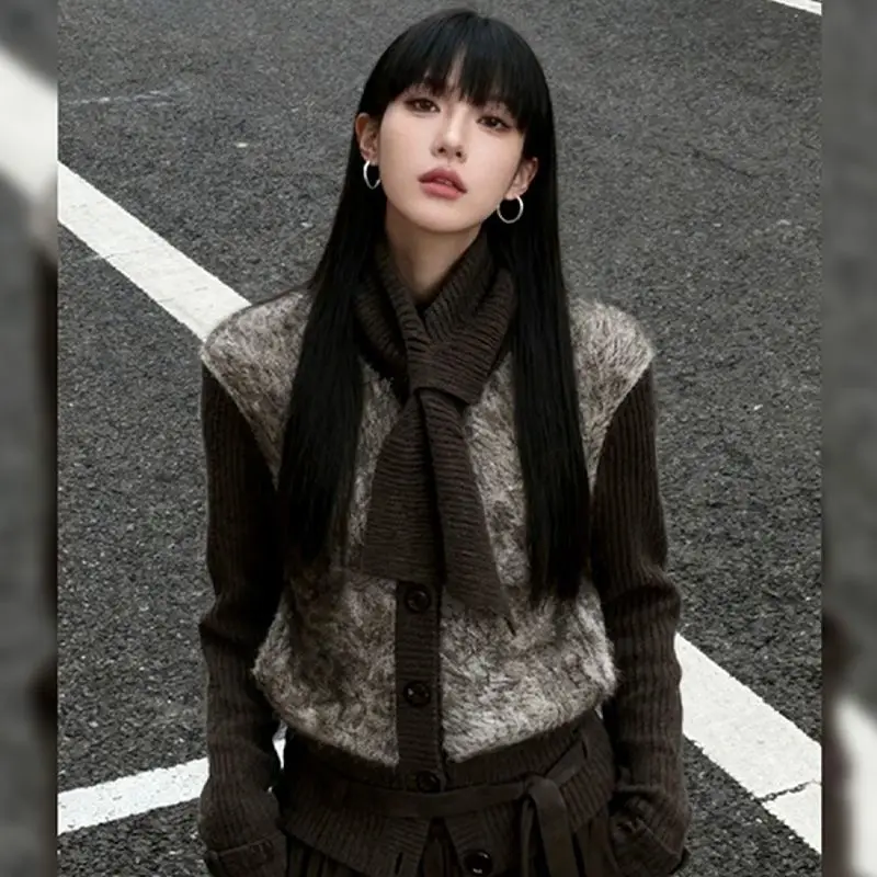 2025, Herbst und Winter, neue Mode, vielseitige Strickjacke, schwarzer Rock, zweiteilig, Damen