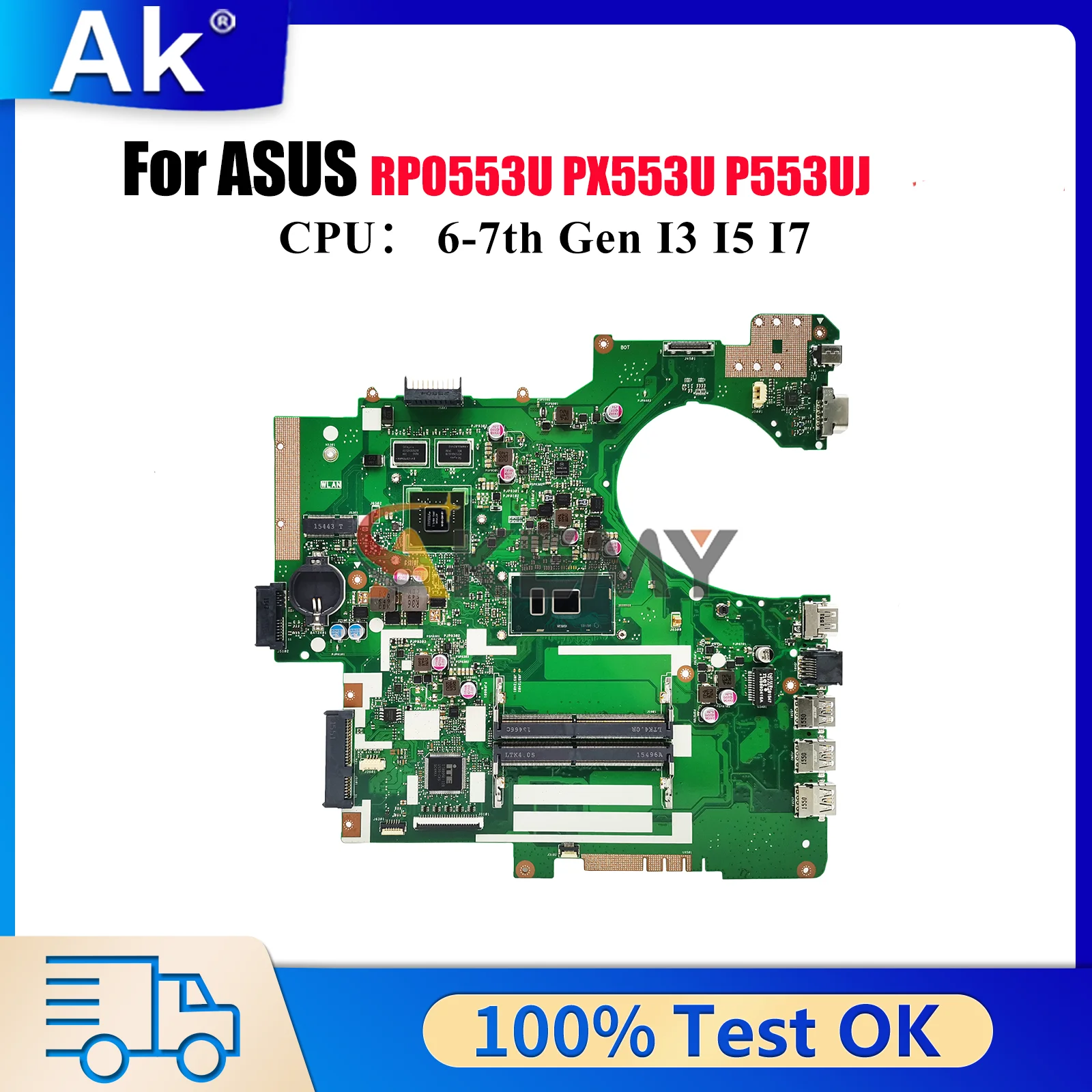 

P553UJ Laptop Motherboard For ASUS ProArt P553UJ PX553U RPO553U PE553U P553U Notebook Mainboard With I3 I5 I7 CPU 100% tests OK