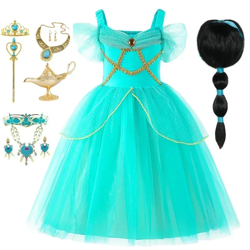 Fancy Jasmine Princess Dress for Girls Halloween Carnival Cosplay Aladdin Magic Lamp Costume Kids Birthday Party Prom Gown 3-8T