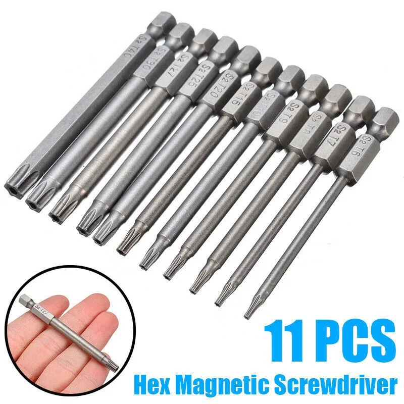 

11pcs 75mm Medium Hole Plum Blossom Hollow Batch Head Sandblasting Combination Chrome Vanadium Steel Hexagonal Handle