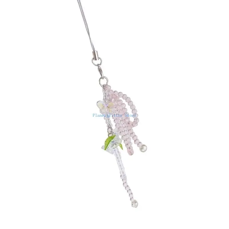

652B Dazzling Beads Bowknot Mobile Chain Trendy Bowknot Phone Chain with Shimmering Beads Phone Lanyard for Stylish Teens