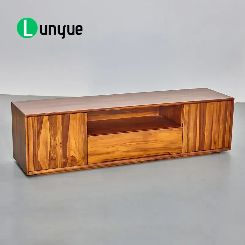 Modern Country Style Teak TV Cabinet 2 Doors 1 Drawer Eco Friendly Durable Wood Living Room Furniture for Home Hotel Chinese