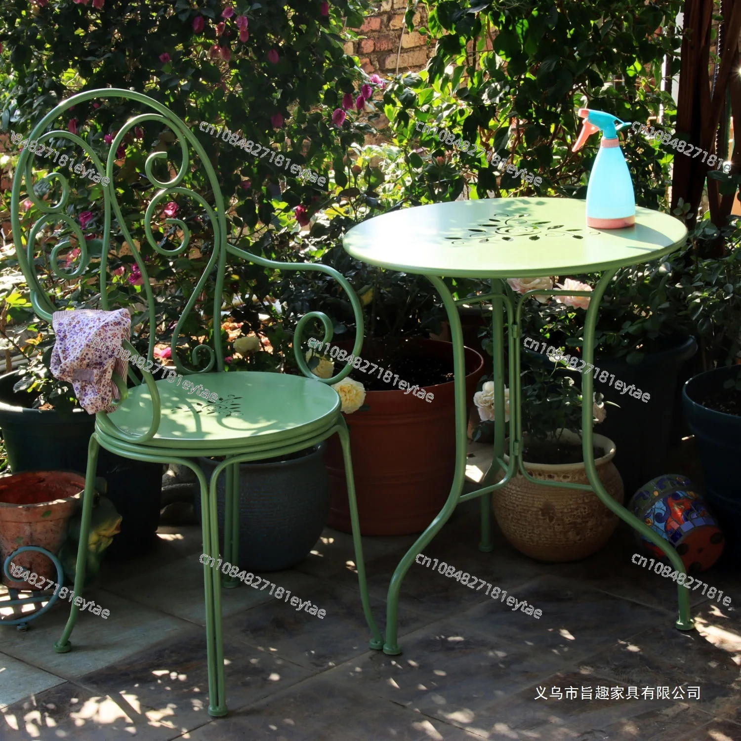 French Country Iron Patio Furniture Set Garden Balcony Table and Chair Rustic Outdoor Seating