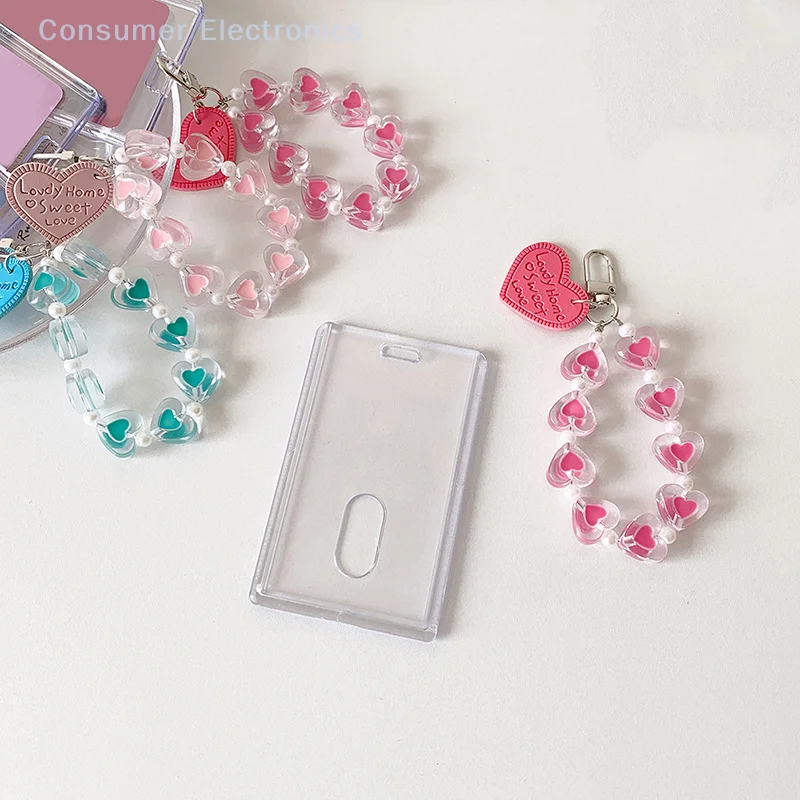 Cartoon Photocard Holder Cover Sweet Transparent Student ID Card Holder Idol Postscards Storage Keychains Photo Cards Frame