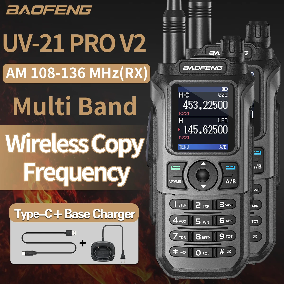 Baofeng UV-21 프로 워키토키 멀티 밴드 무선 복사 주파수, 장거리 999CH AM 고출력 UV 5R K6 5RH 햄 라디오, 2 개