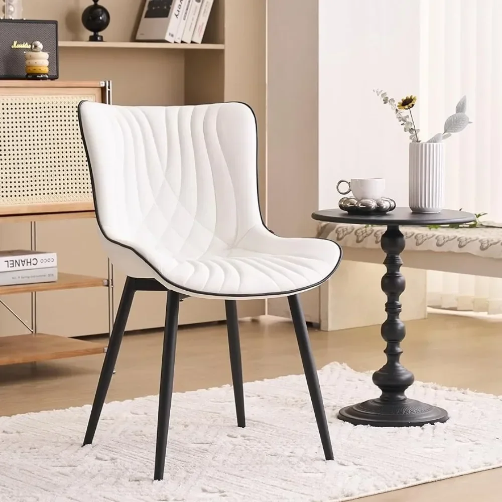 

Upholstered Mid Century Modern Kitchen Dining Room Chairs Armless Faux Leather Accent Chairs Metal Vanity Room Bedrooms