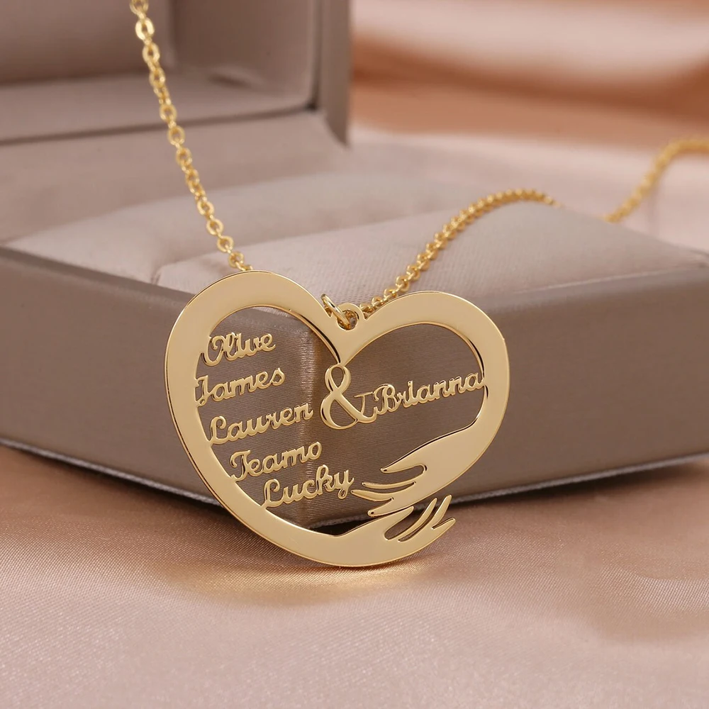 Customized Love Style Family Name Necklace Personalized Stainless Steel Nameplate Jewelry Gift for Mom, For Daughter