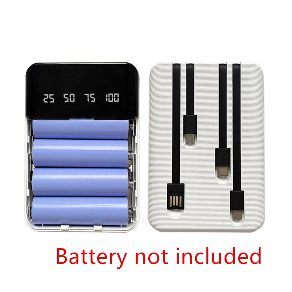 4*18650 Battery Holder Removable Power Bank Battery Storage Box Mobile Phone Charger Shell No Welding Case With 4 Charging Cable