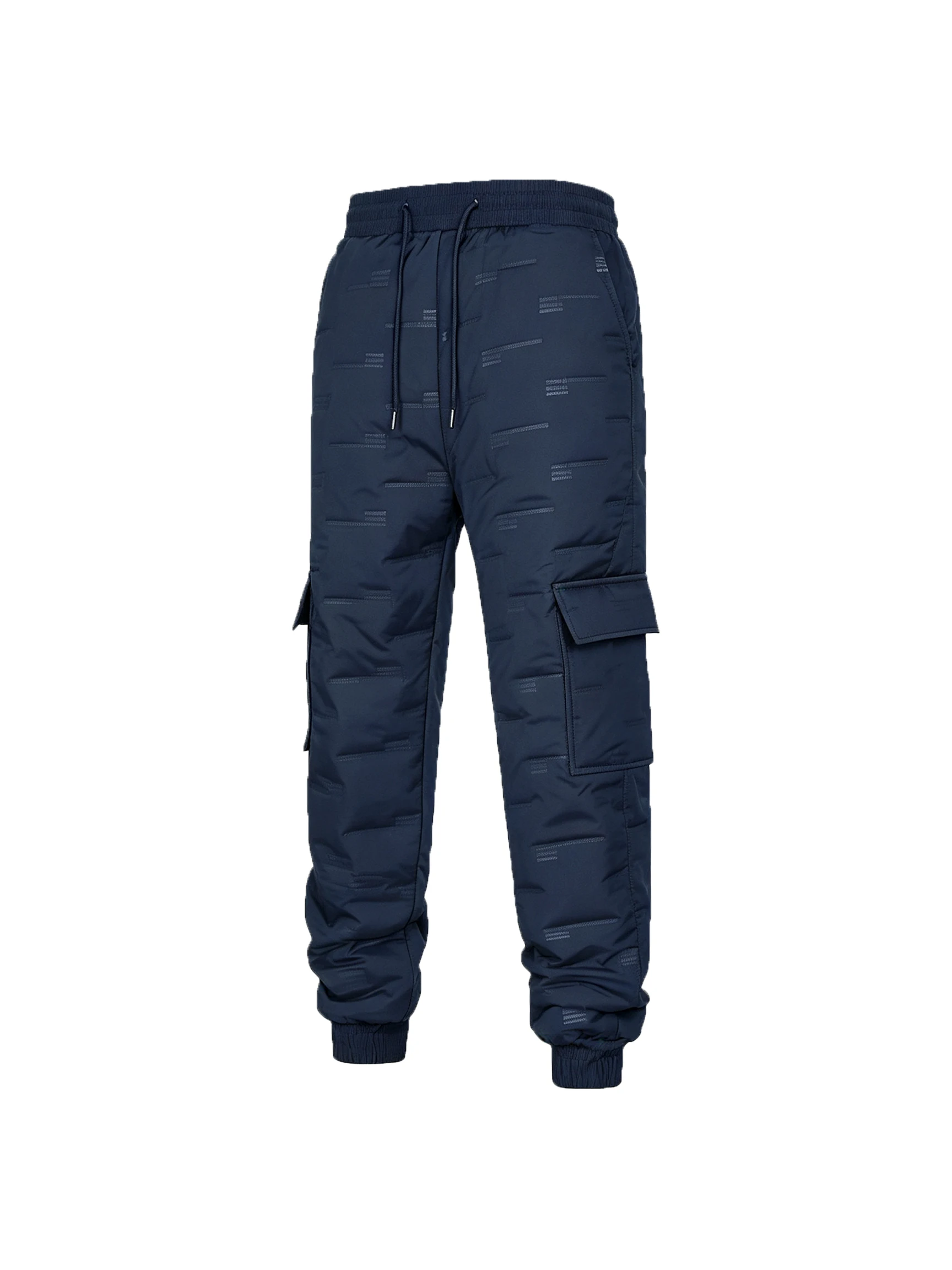Men’s Warm Quilted Cargo Pants Drawstring Elastic Waist Multi‑Pocket Padded Jogger Trousers Male Winter Outdoor Streetwear