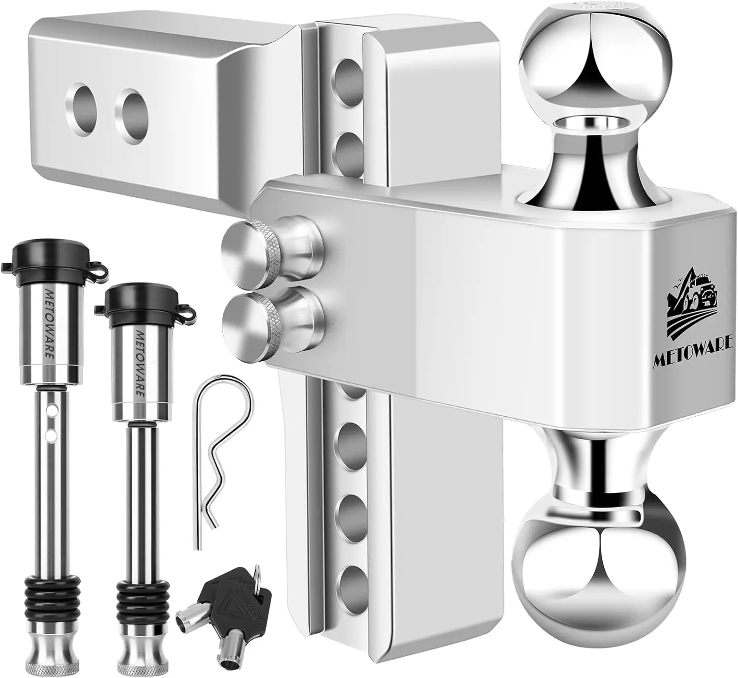 

Adjustable Trailer Hitch - Aluminum Drop Hitch Fits 2.5-Inch Receiver - Heavy Duty Tow Hitch with 6-Inch Drop/Rise for Truck (18