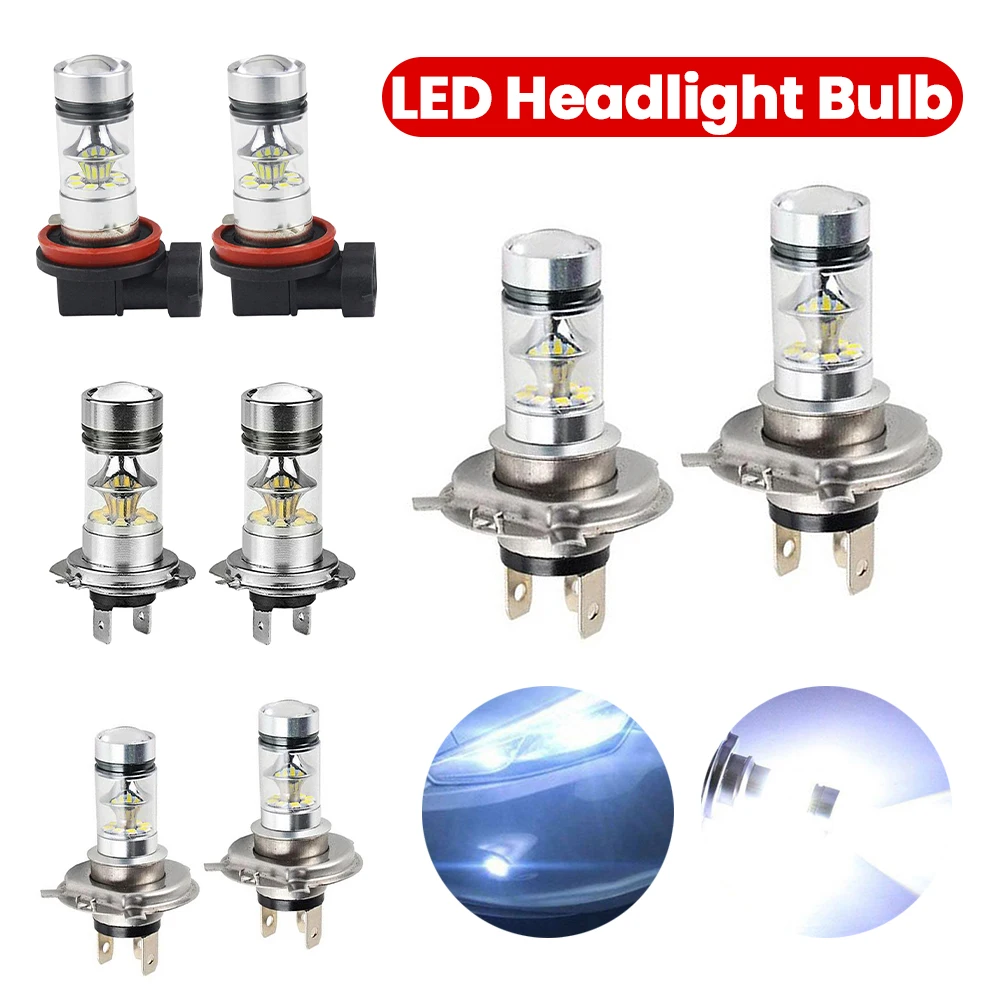 

2pcs Fog Lamp Bulb H4 H7 H11 Car High Low Beam Super Bright LED Driving Lights 100W 6500K 2000LM 12V for Automobile Accessories