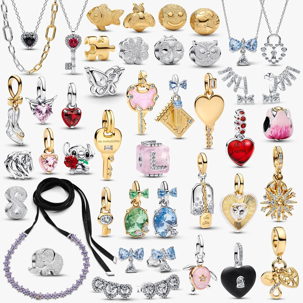 

2026 New 925 Silver Lucky Butterfly and Bee Specimen Bead Key Pencil Tea Bag Danger Pendant DIY Exquisite Charm Jewelry Gift