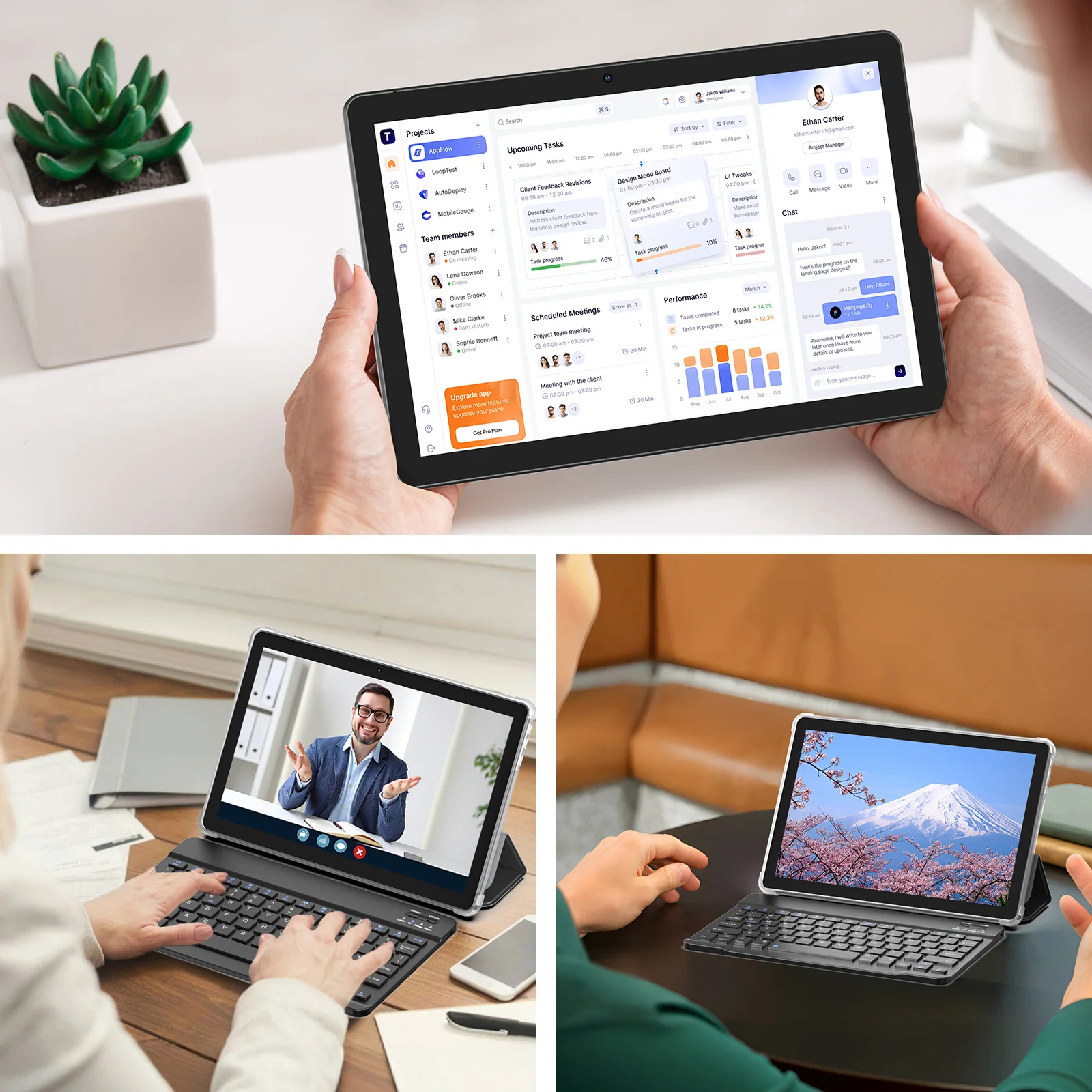 تابلت BAKEN Android 15، 12 (3+9) جيجابايت + 64 جيجابايت، معالج رباعي النواة، واي فاي 6، بلوتوث، USB-C، متجر جوجل بلاي،