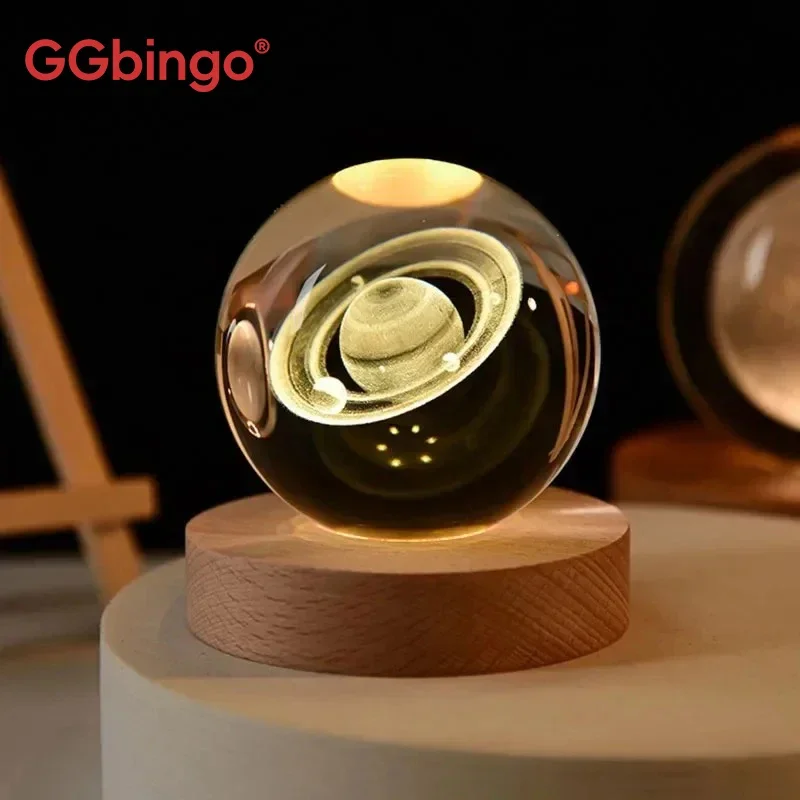 GGbingo 6cm Kristallkugel-Dekoration Astronomie Sonnensystem Planeten Mond Astronaut LED-Kugeln Heimdekoration Schneekugel aus Glas