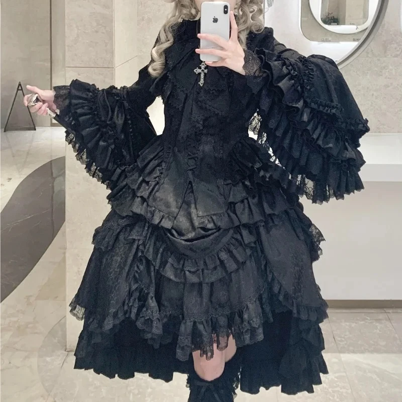 Victorian Vintage Lolita Style 4 Piece Sets Women Y2k Gothic Flare Sleeves Shirts Waistband Long Skirts Suit Halloween Outfits image 5