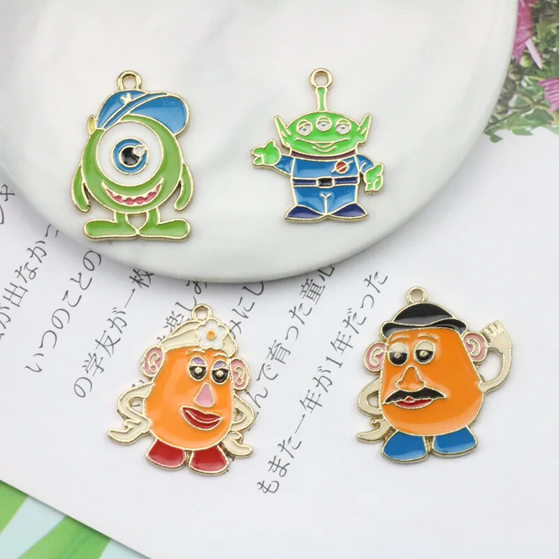 Disney Alloy Oil Drop Cute Anime Three Eyed Big Eyed Monster Small Pendant DIY Jewelry Accessories Handmade Materials for Kids