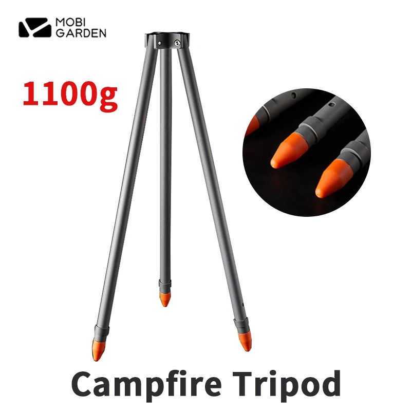 MOBI GARDEN Camping Accessories Campfire Tripod Height 1.2m Adjustable Hanging Chain Alumina Material Shelf Outdoor Cooking Tool