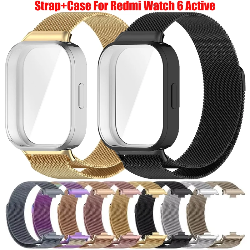 Milanese Strap+TPU Case For Redmi Watch 6 Active Luxury Correa Metal Bracelet Wristband With Screen Protector For Redmi 6 Active