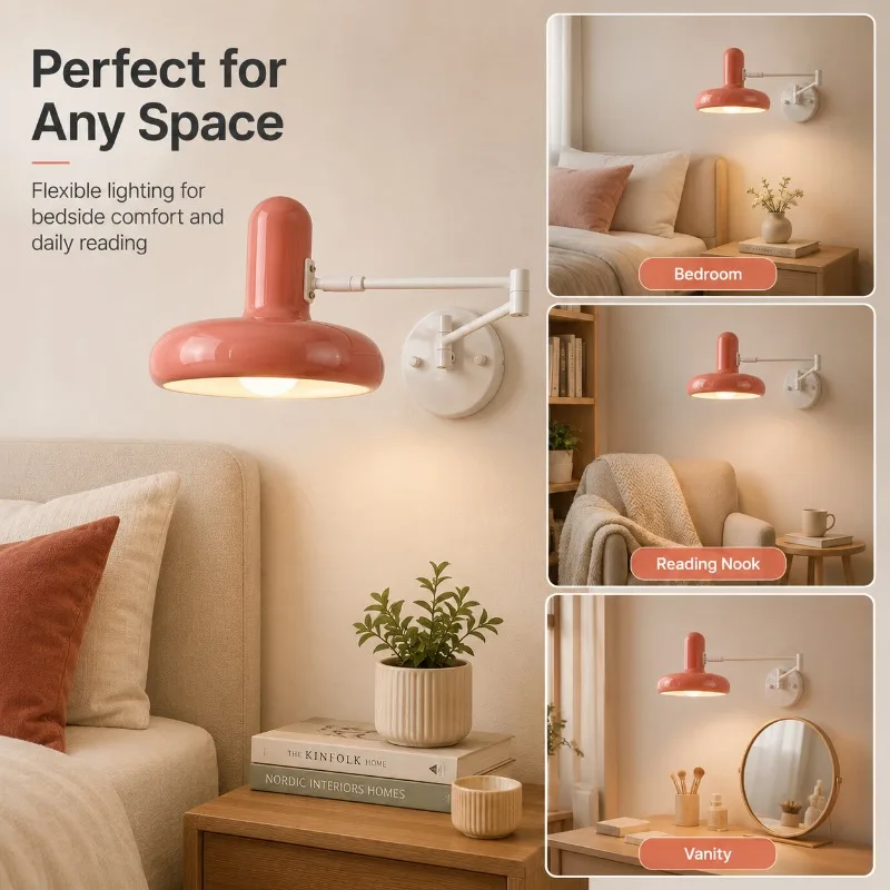 Adjustable Swing Arm Wall Sconce LED Bedside Reading Light Minimalist Wall Lamp Bedroom Hotel Corridor HallwayHome Decor Fixture