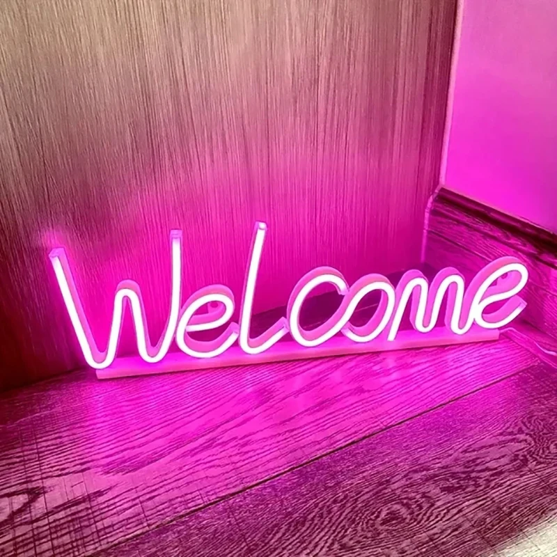 Welcome Neon Sign Welcome LED Neon Light Wall Art Sign Light up Light for Business Storefront Home door Window Glass Door Decor