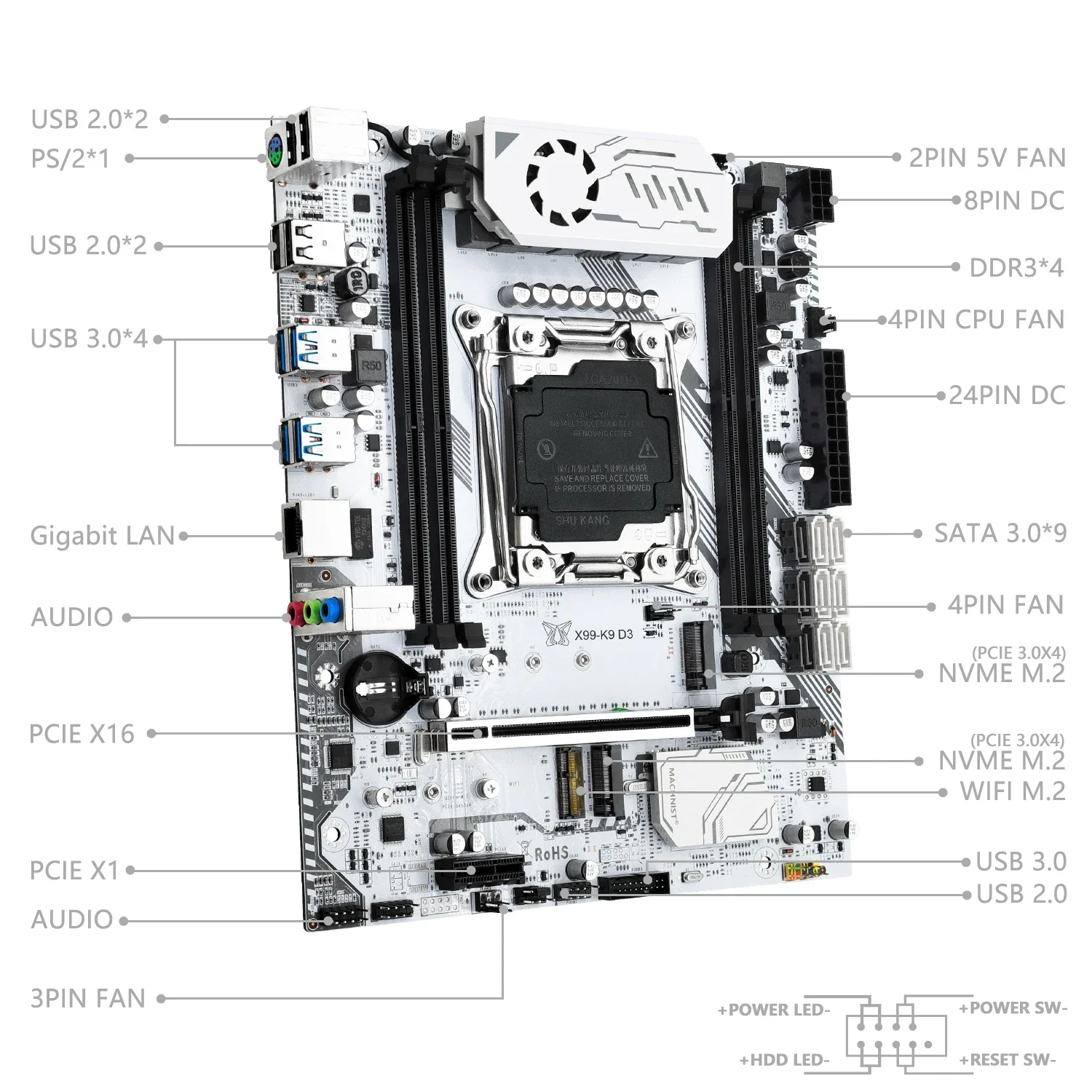 MACHINIST X99 K9-D3 Motherboard Support DDR3 RAM Memory LGA 2011-3 Intel Xeon E5 V3/V4 CPU Processor  NVME M.2 usb3.0