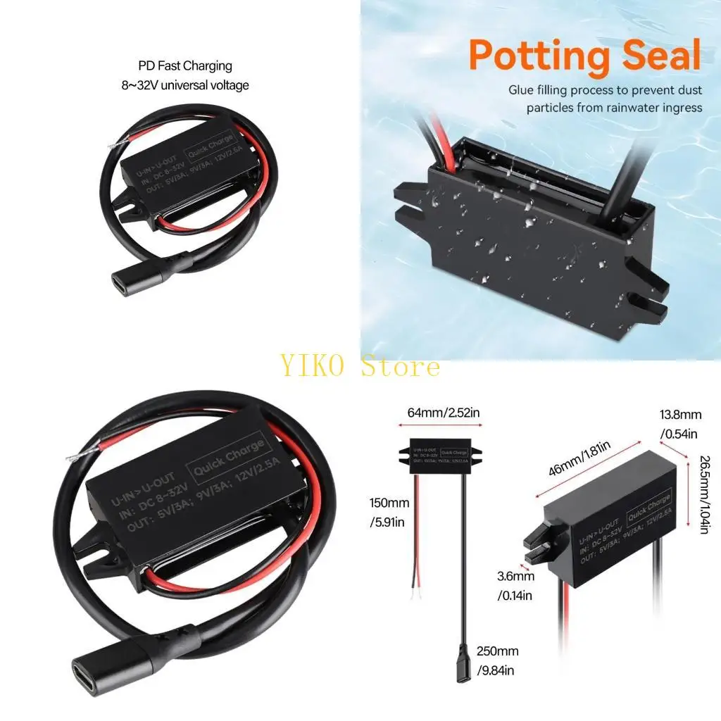 

K32C 8V-32V to 5V/9V/12V 30W Type C Quick Charging Power Module Car Power Converter