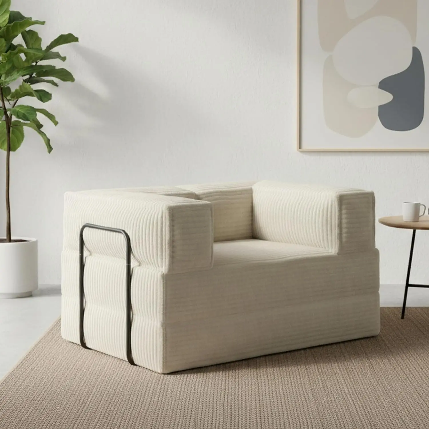 

60'' Futon Sofa Bed, Convertible Sleeper with Corduroy Upholstery and Fixed Frame for Small Spaces, Greyish Beige
