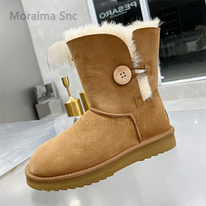 Button Plush Warm Snow Boots for Women Cotton Shoes Winter Round Toe Concise Thickened Warm Fur Women's Slip On Ankle Boots