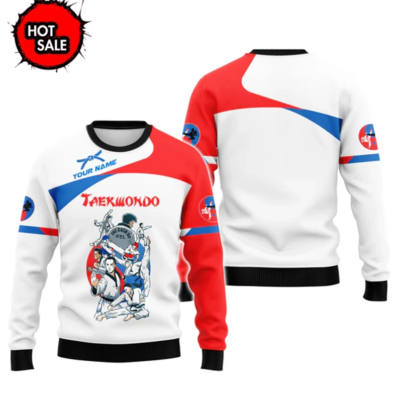 

New Custom 3D Print Taekwondo Pattern Man O-neck Pullover Men Casual Boy Girls Tops Oversized Fashion Kids Sweatshirts Clothing