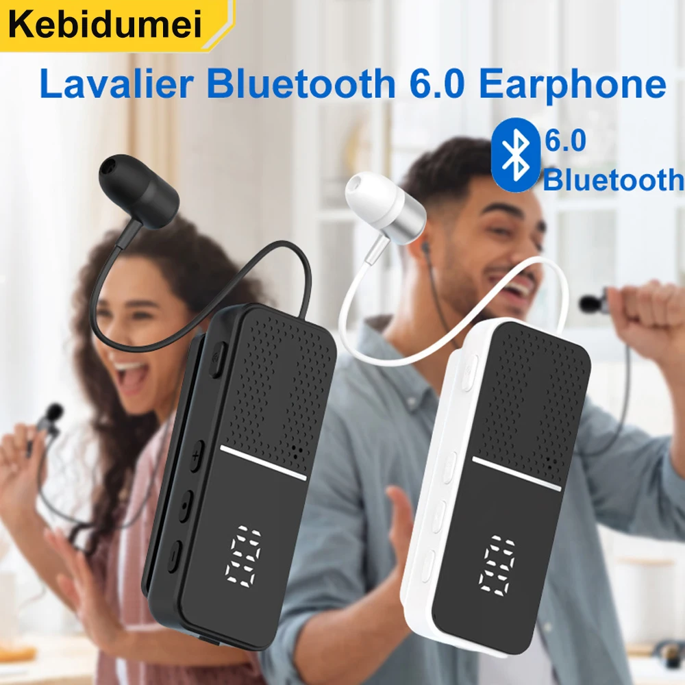Lavalier Business Bluetooth 6.0 Earphone Talk/Music 50H With Mic Noice Cancelling One-Click Photo LCD HIFI Wireless Headset