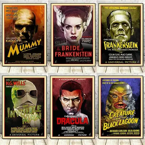 Vintage U-Universal M-Monsters Horror Movie Posters Prints Canvas Painting Wall Art Picture Living Room Club Bar Home Decor