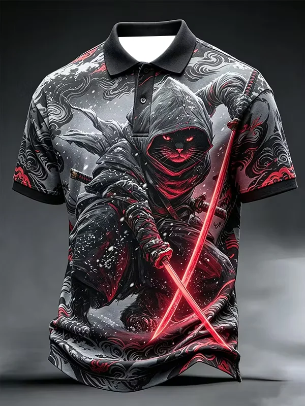 2027 Summer Men's Polo Shirt - Japanese Samurai Series 3D Printed Outdoor Sports Breathable Quick-Drying Top Family Style
