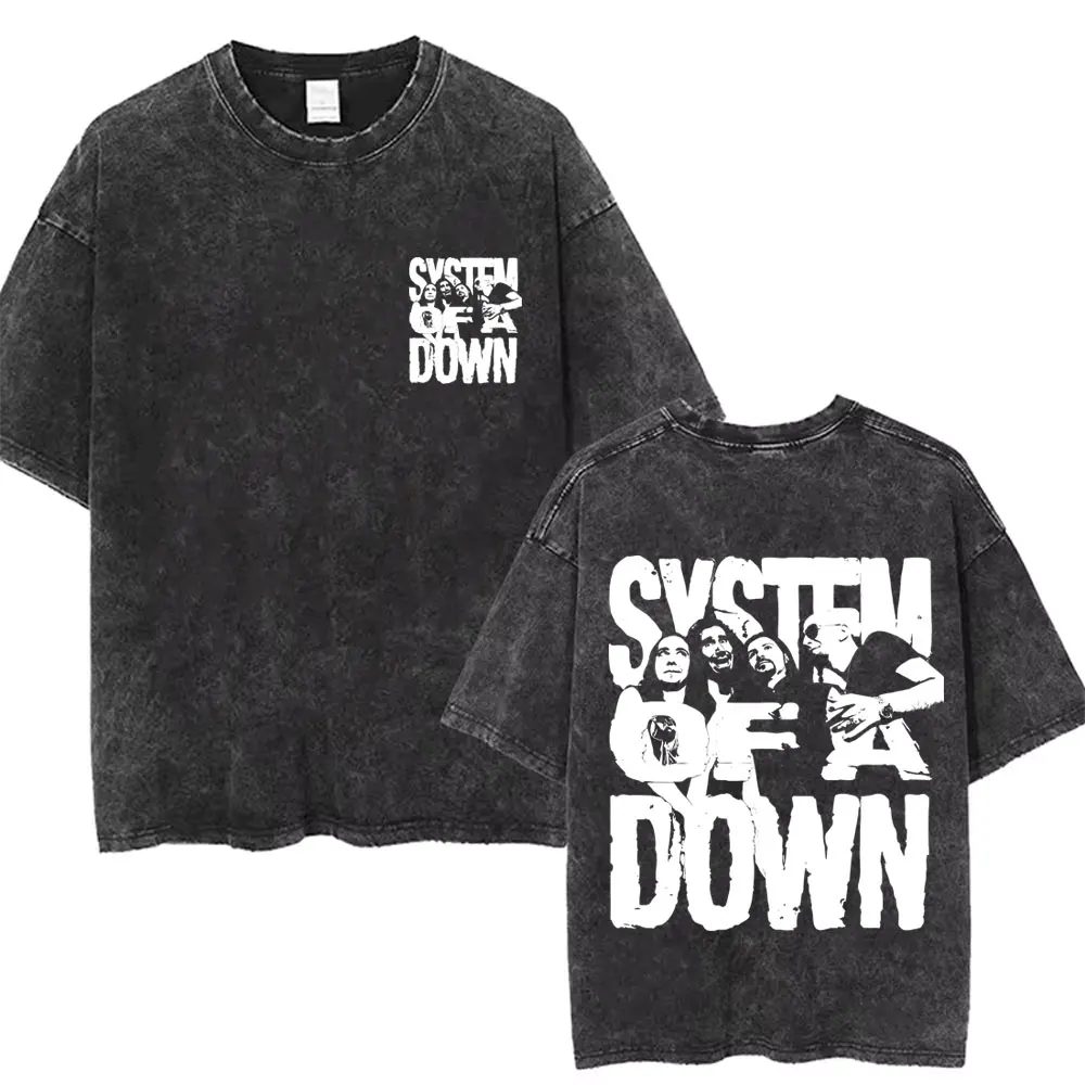 Washed Vintage Rock Band System of A Down T-shirt Men Women Casual Cotton Oversized T Shirt Male 90s Alternative Metal T-shirt