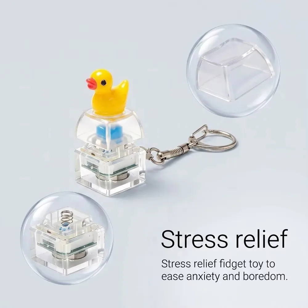 Press Light Clicker Fidget Keychain Translucent Smooth Button Clicker Keyring Clear Lightweight Clicking Duck Keychain
