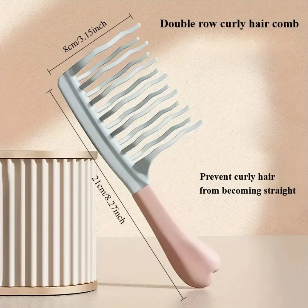 1pc Set Of Dual Wide-Tooth Hair Combs, Ideal For Long Curls & Voluminous Styles - Stylish Black & Light Blue Combs With ABS Hand image 6