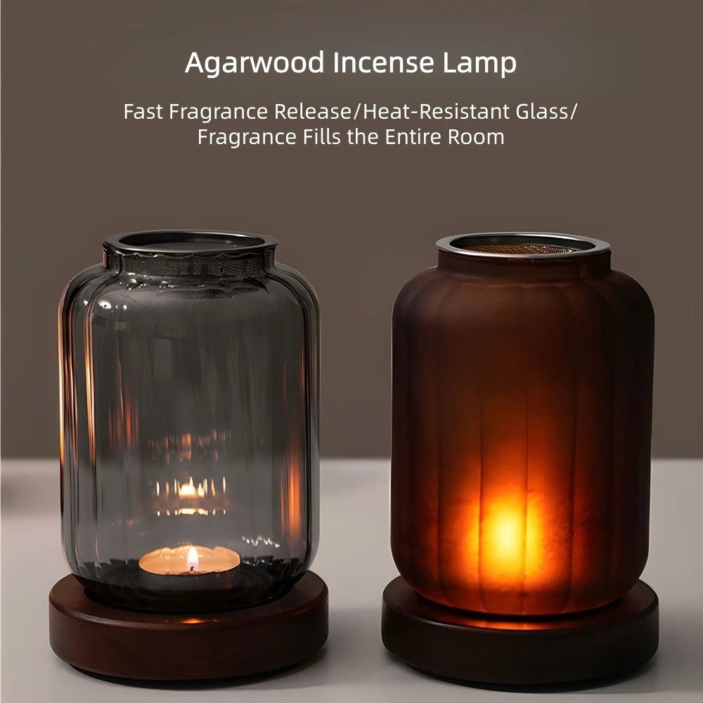 Vintage Glass Agarwood Incense Lamp with Wooden Base-Natural Fragrance,Candle-Heated Aromatherapy Diffuser,Eco-Friendly