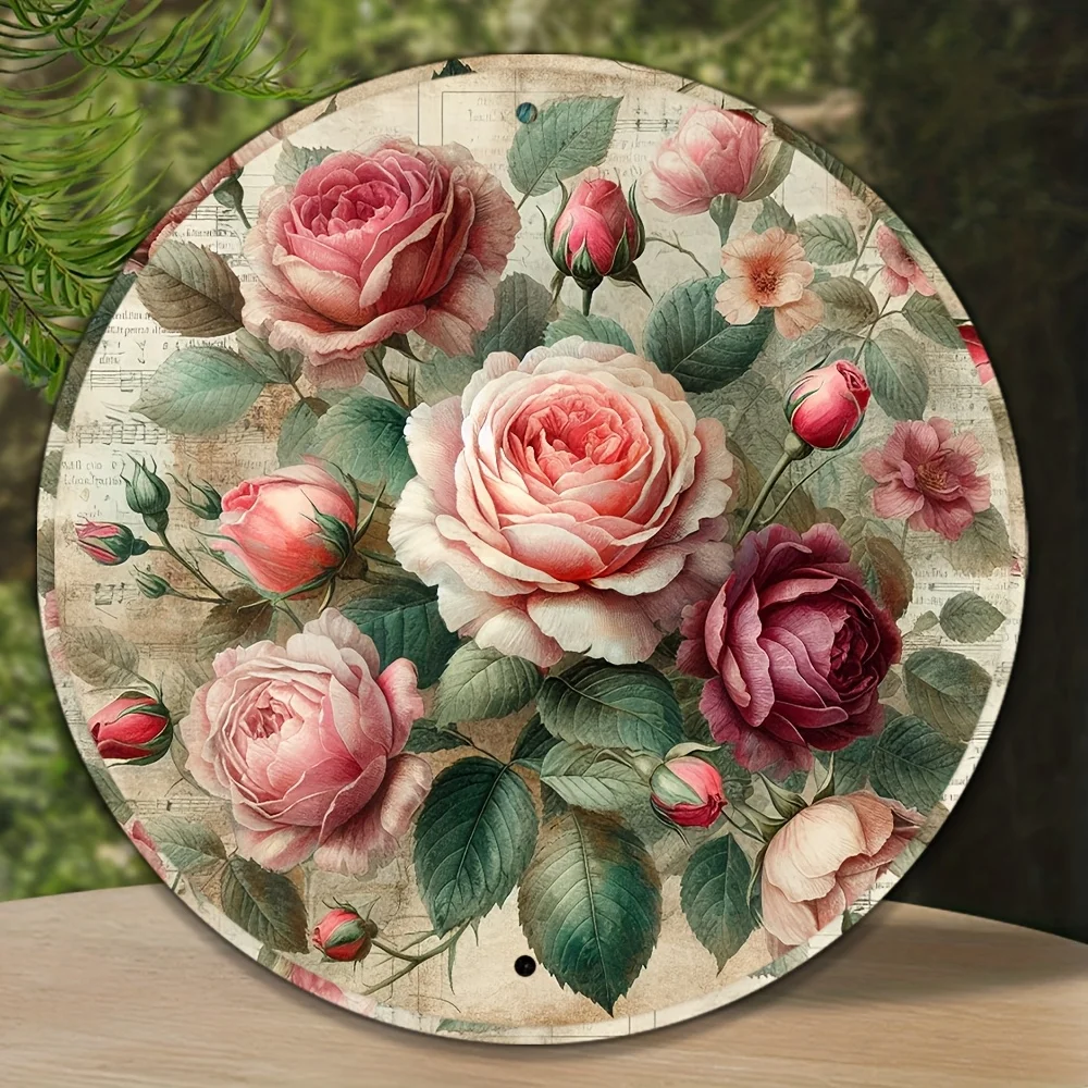 Runde Metall-Wandkunst, Vintage-Blumendekor, 7,87x7,87 Zoll großes Blechschild für Zuhause, Café, Garage, Partygeschenk