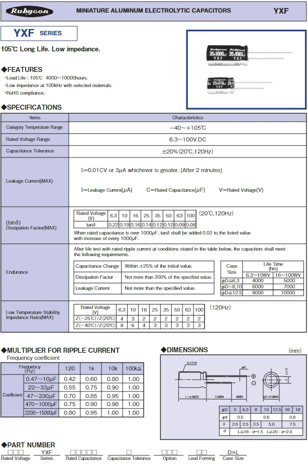 Condensador electrolítico de aluminio, dispositivo de alta frecuencia, baja ESR, YXF, 25V, 47uF, 100uF, 220uF, 330uF, 470uF, 1000uF, 10 piezas