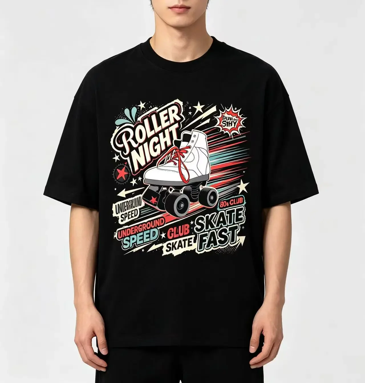 Unisex Roller Night Skate Fast Graphic T‑Shirt Men Women Retro 80s Club Skating Print Casual Short Sleeve Tee Tops