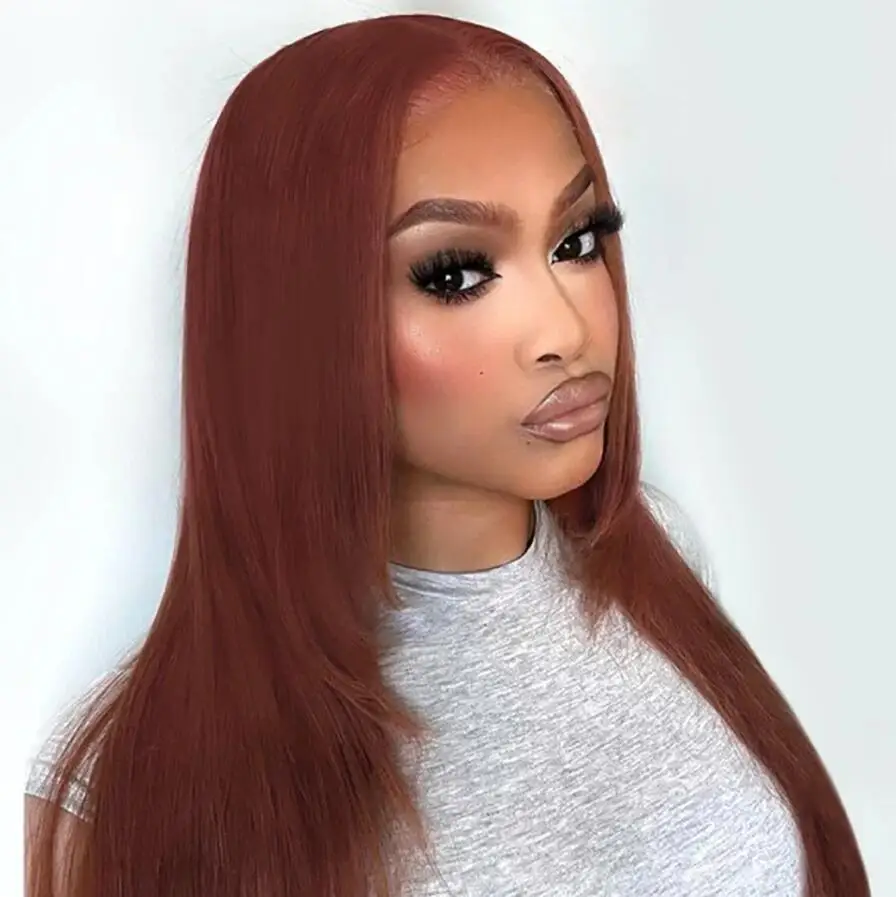 2024 Natural Orange Brown Soft 26“Long SilkyStraight Lace Front Wig For Black Women BabyHair Glueless Preplucked Heat Resistant