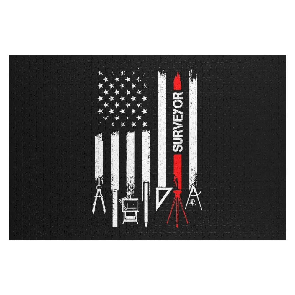 American Flag with Surveyor Jigsaw Puzzle Personalized Gift Ideas Wooden Adults Works Of Art Puzzle